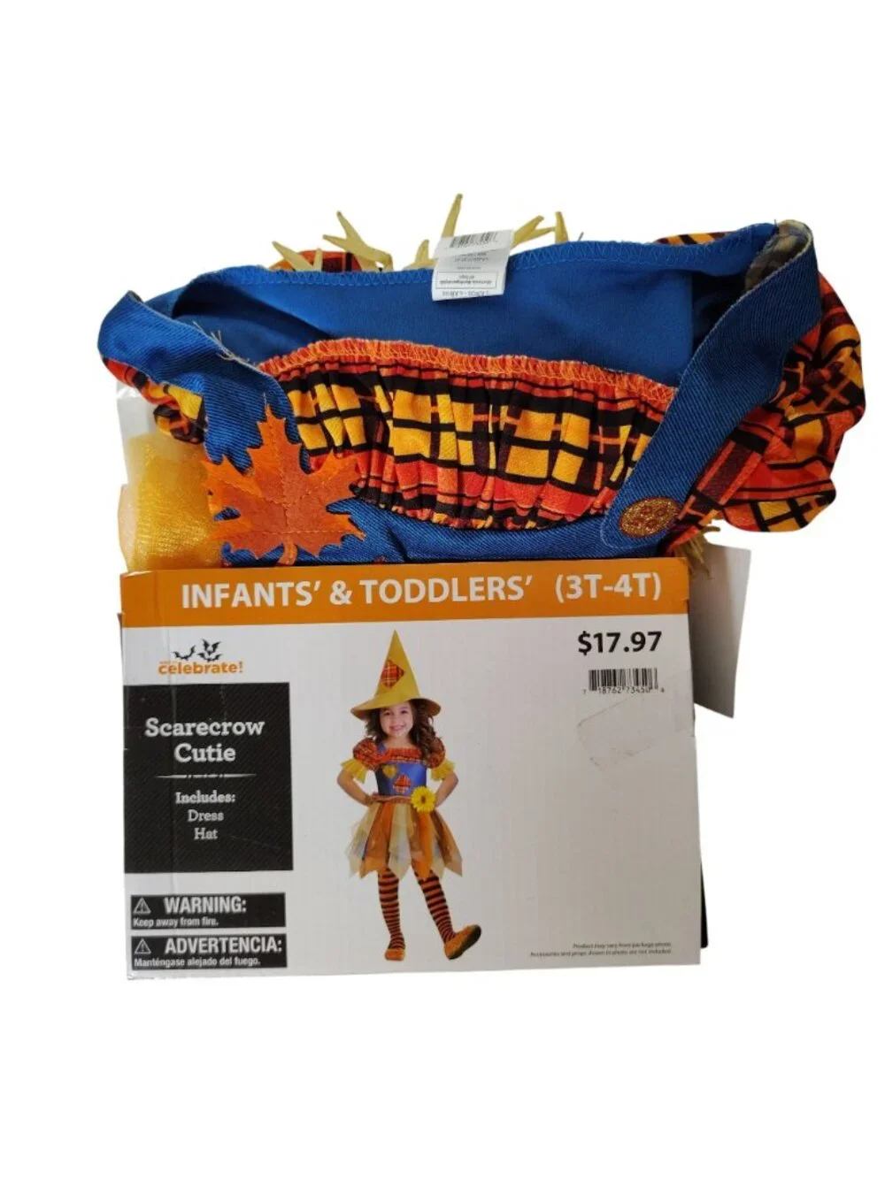 Celebrate Toddler 3T/4T Scarecrow Cutie Complete 2 Piece Halloween Costume